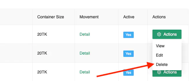 Delete Container Information