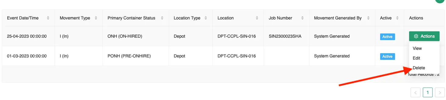 Delete Container Movement