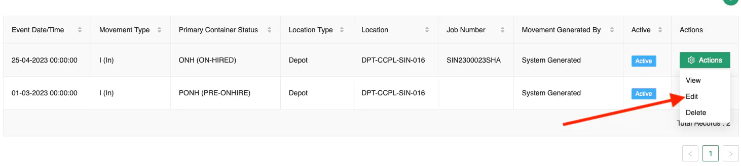 Edit Container Movement
