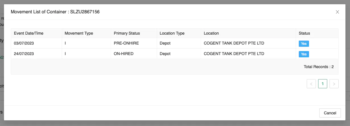 View Container Movement List