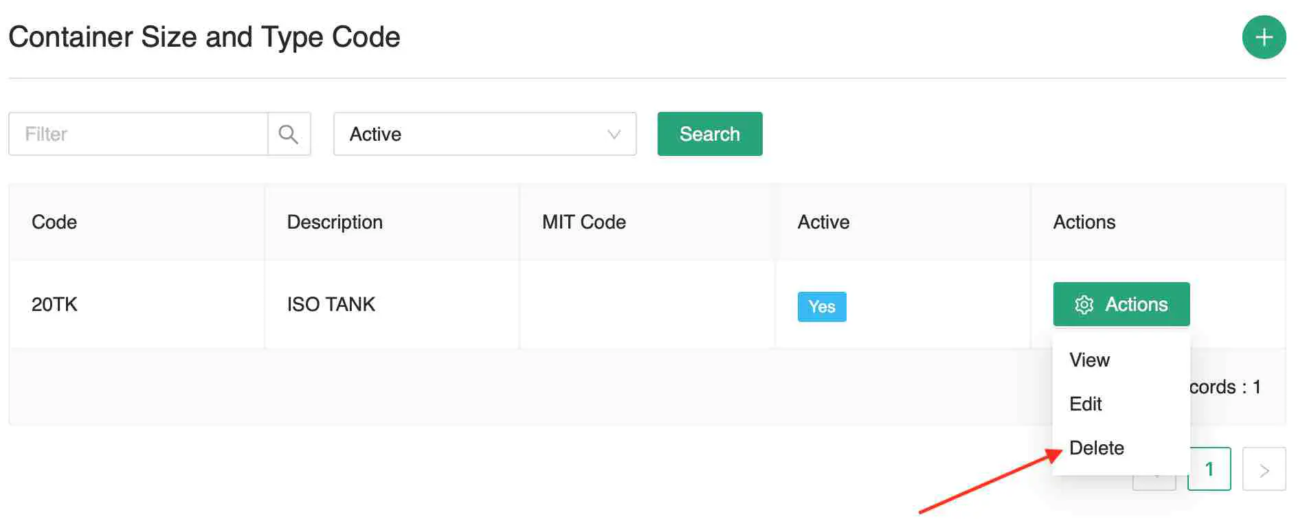Delete Container Size and Type
