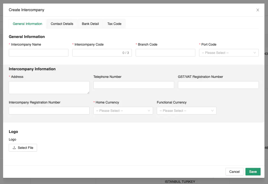 Intercompany Code Form