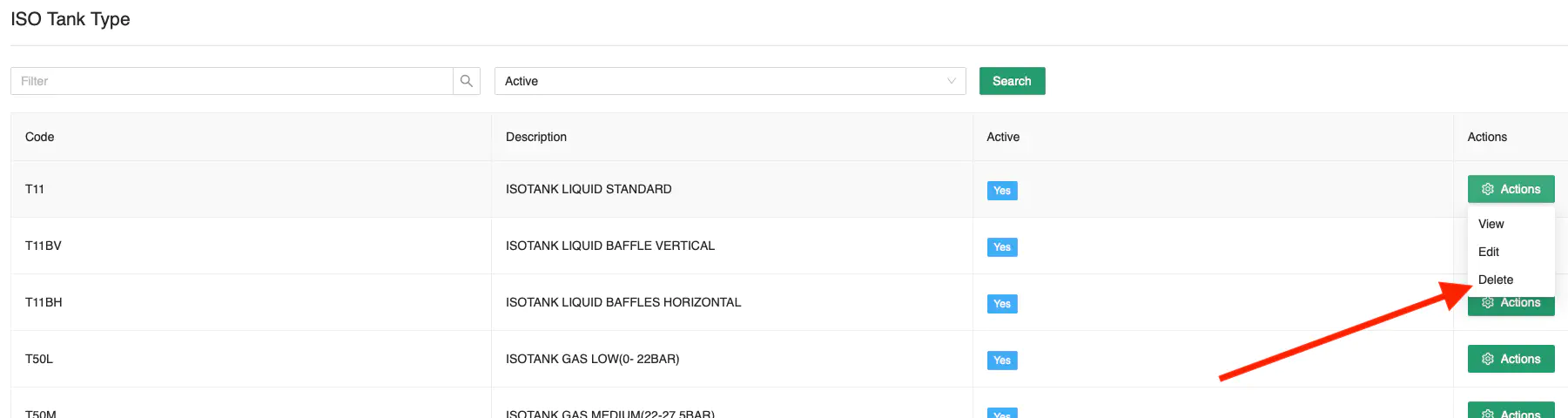 Delete ISO Tank Type